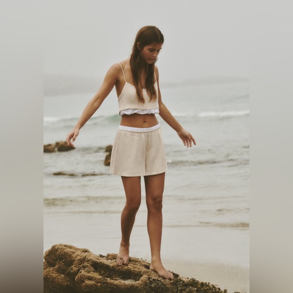 Co-Ord Set SATIN EFFECT CROP TOP and SATIN EFFECT POPLIN TRIM SHORTS - Picture 1 of 16